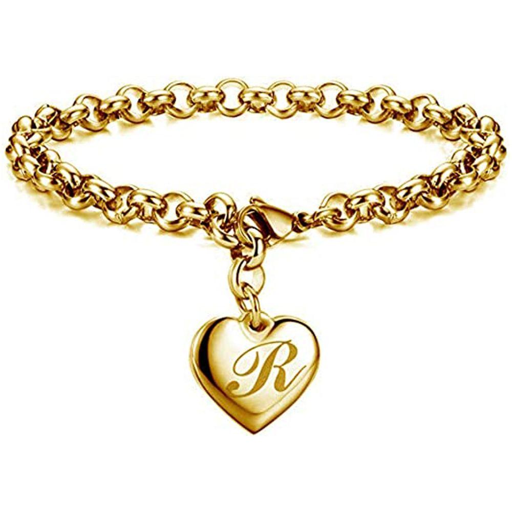 Initial Charm Gold-Color Bracelets Stainless Steel Heart 26 Letters Alphabet Bracelet for Women Girls Gifts - Frimunt Clothing Co.