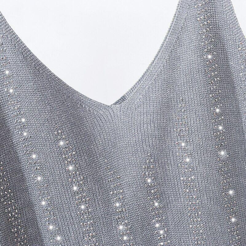 Bling Lurex Summer Knit Tank Top for Women Cami Sleeveless Crystals Top - Frimunt Clothing Co.