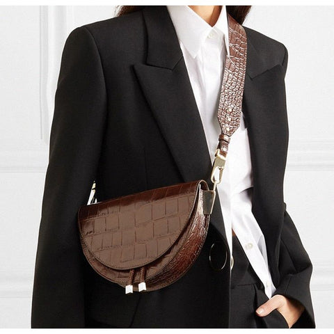 Women's Crossbody Bag Crocodile Semicircle Saddle Bags Faux Leather