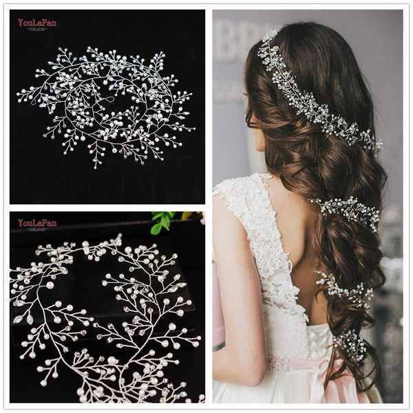 Luxury Pearls & Crystals Wedding Long Hair Vine Bridal Jewelry - Frimunt Clothing Co.