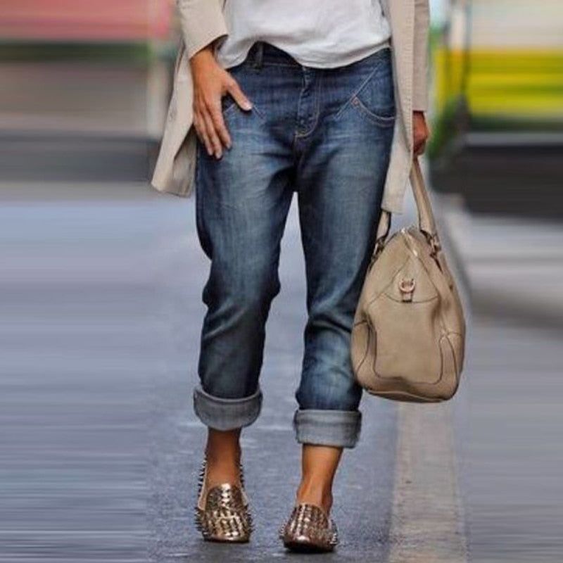 Women's Spring Summer Wide Leg Retro Blue Jeans High Waist Loose Plus Sizes