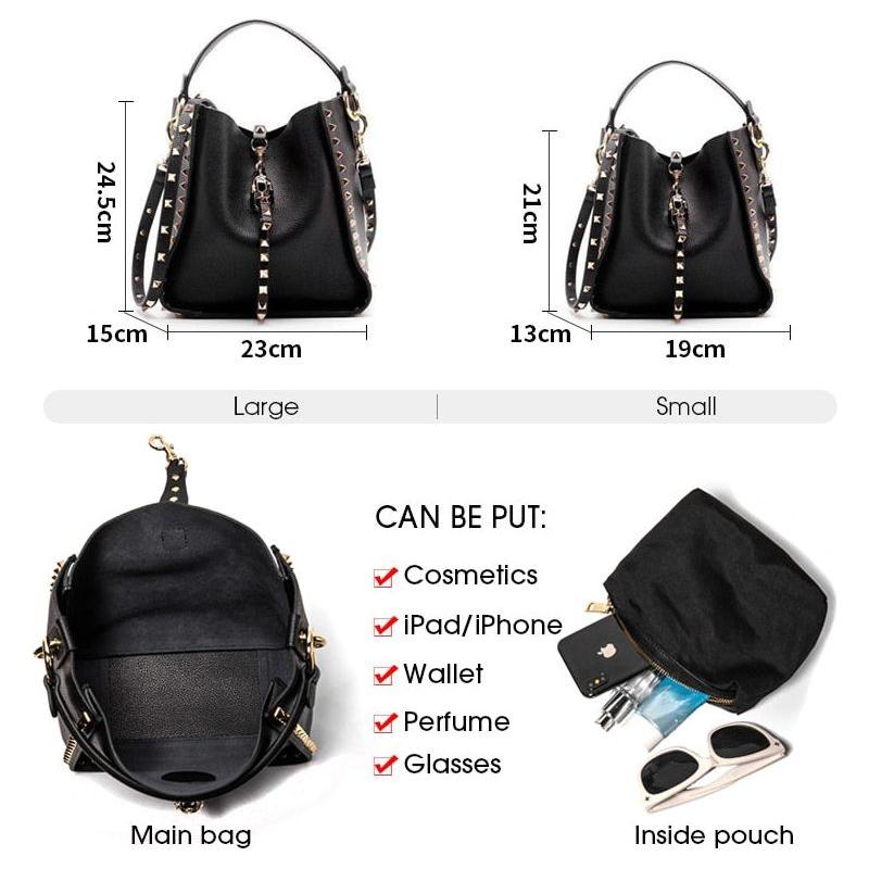 Genuine Leather Bags Women Metal Studded Crossbody Bags - Frimunt Clothing Co.