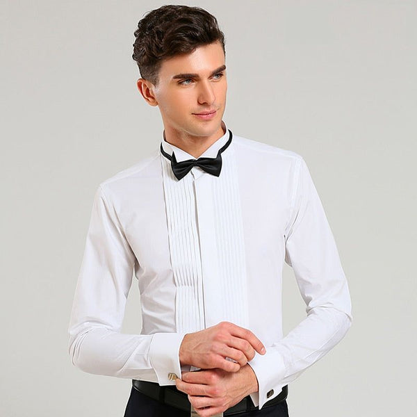 White Men Tuxedo Shirt Regular Fit Plus Size French Cufflinks Long Sleeve Wedding Party 6xl