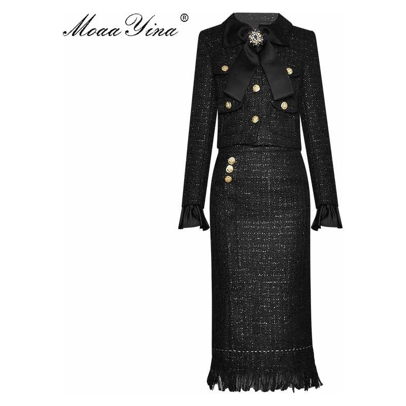 Designer Set Women's Long Sleeve Single-Breasted Jacket Top + Skirt Two-piece set - Frimunt Clothing Co.