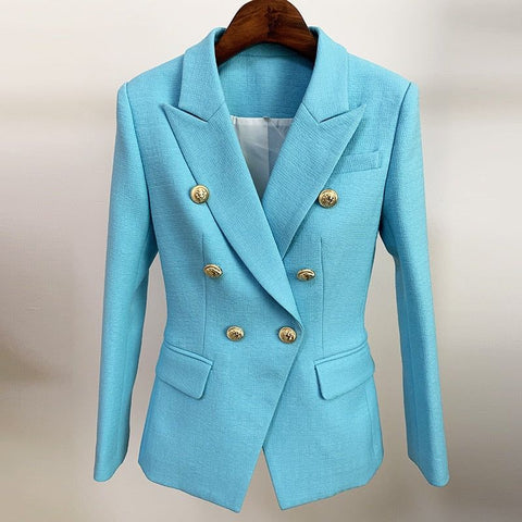 Sky Blue Women's Blazer Formal Double Breasted Buttons Blazer High Quality