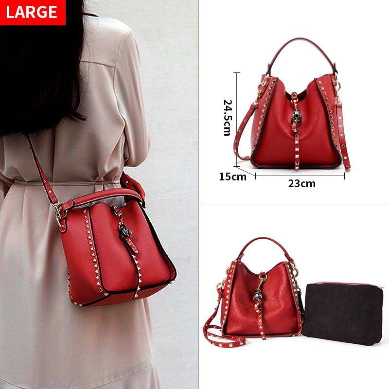 Genuine Leather Bags Women Metal Studded Crossbody Bags - Frimunt Clothing Co.