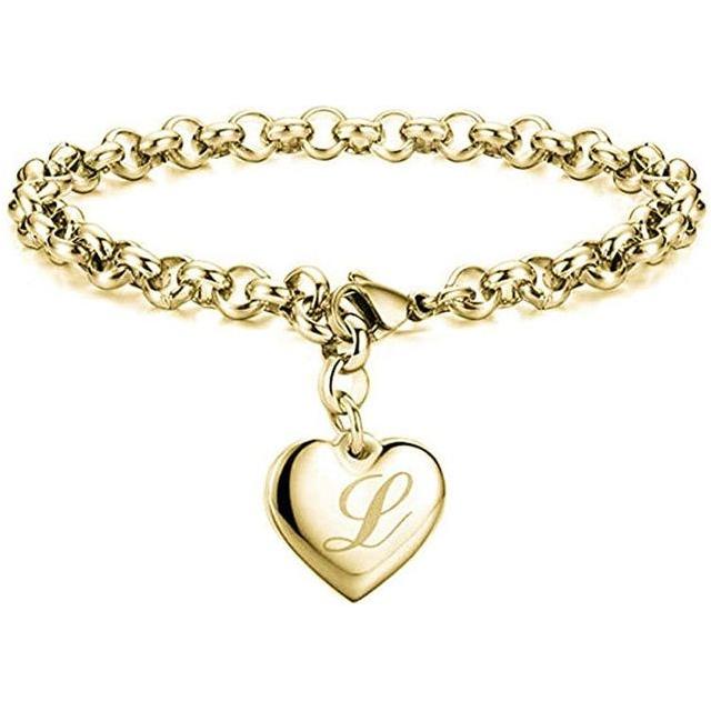 Initial Charm Gold-Color Bracelets Stainless Steel Heart 26 Letters Alphabet Bracelet for Women Girls Gifts - Frimunt Clothing Co.