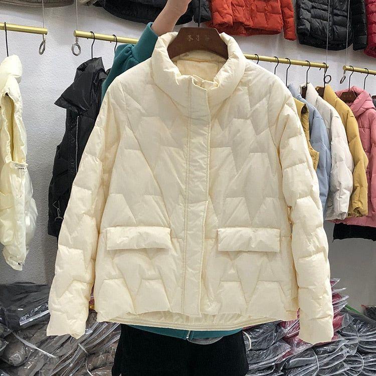 Ultra Light Quilted Women's Down Jacket Stand Collar 90% White Duck Down Solid Color - Frimunt Clothing Co.