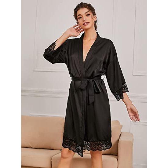 New Women's Lace Half Sleeve Silk Belted Robe Fashion Sleepwear - Frimunt Clothing Co.