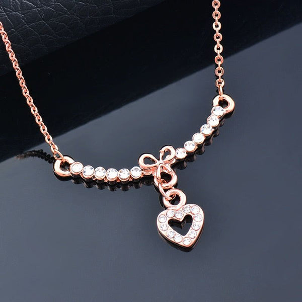 Romantic Heart To Heart Rose Gold Color Crystal Necklace For Women - Frimunt Clothing Co.