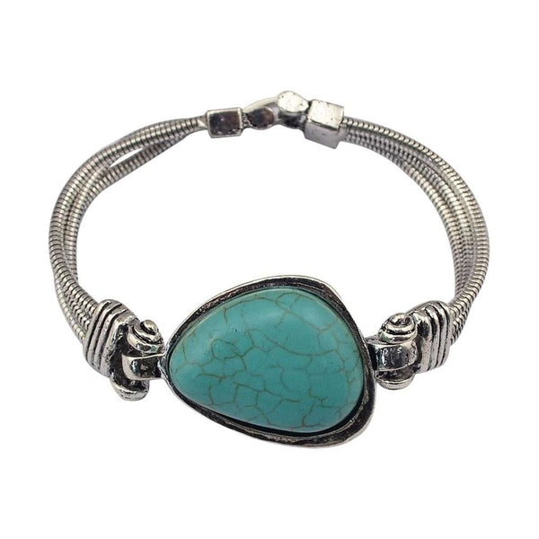 Boho Tibetan Silver Geometric Turquoise Stone Bracelets & Bangles For Women Ethnic Vintage - Frimunt Clothing Co.