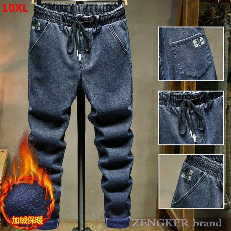 Winter Plus Sizes Warm Fleece Lining Jeans Elastic Waist Thick Pants - Frimunt Clothing Co.