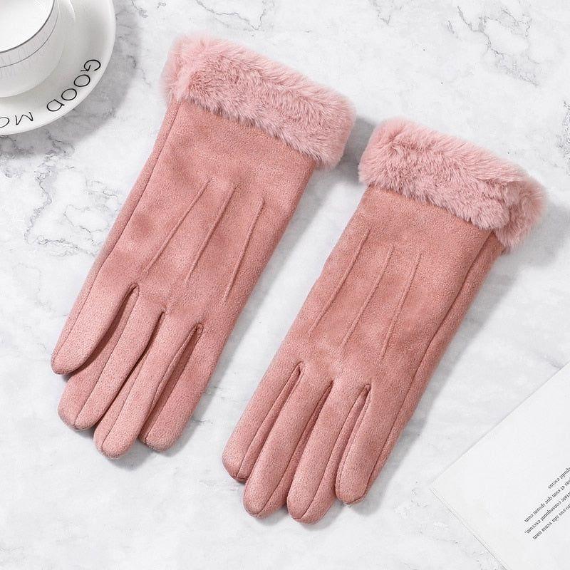 Women Winter Touch Screen Suede Furry Warm Full Finger Gloves - Frimunt Clothing Co.