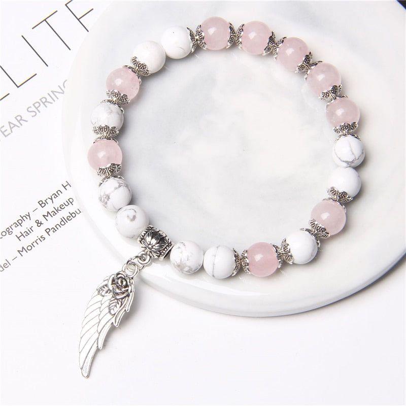 Handmade Silver Color Angel Wing charm Bracelet With Natural Stones Beads - Frimunt Clothing Co.