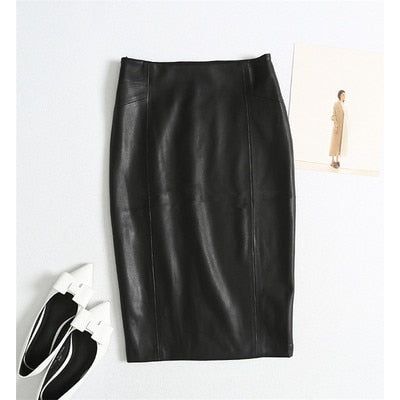 SETWIGG Women's Winter Faux Leather Midi Pencil Skirts High Waist Zipper Back Split Bodycon Below Knee Office Skirt
