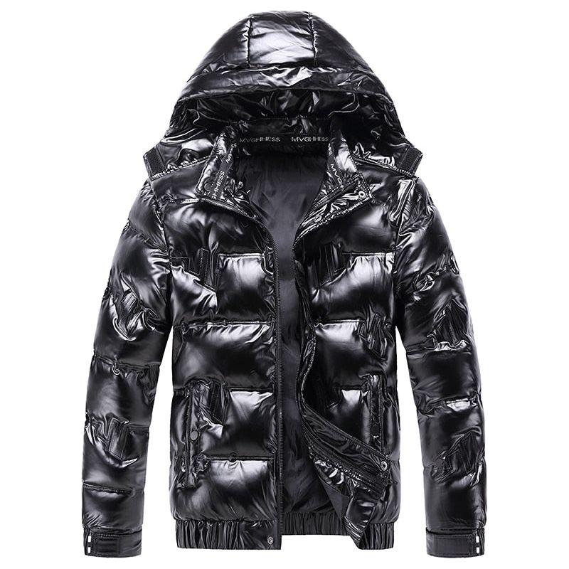 New Warm Winter Men's Shiny Down Puffer Jacket Waterproof Detachable Hood - Frimunt Clothing Co.