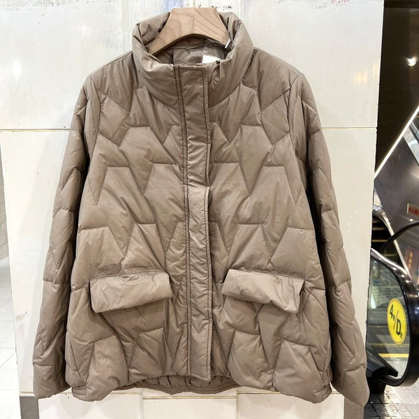 Ultra Light Quilted Women's Down Jacket Stand Collar 90% White Duck Down Solid Color - Frimunt Clothing Co.