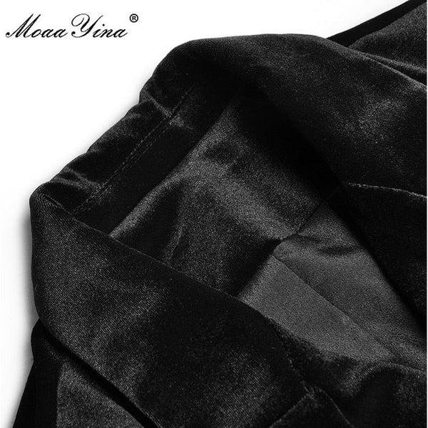 Designer Winter Women's 2 Piece Set Notched Bow Beading Long Sleeve Ruffle Top + Black Velvet Skirt - Frimunt Clothing Co.
