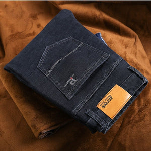 Plus Size 42 44 46 Men's Winter Warm Jeans Regular Fit Stretch Fleece Thick, Black, Blue
