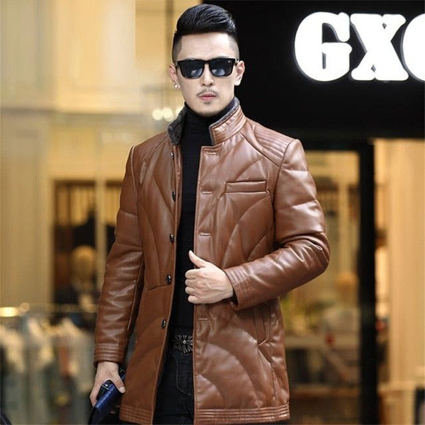 New Fall Winter High Quality Warm 90% White Duck Down Faux Leather Men's Jacket Coat - Frimunt Clothing Co.