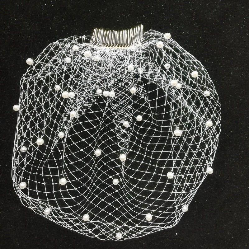 New Arrival White Net Bridal Head Dress Pearls Beaded - Frimunt Clothing Co.