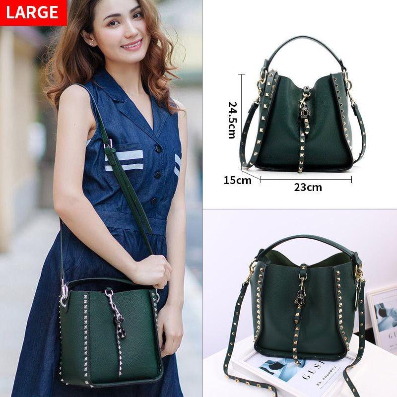 Genuine Leather Bags Women Metal Studded Crossbody Bags - Frimunt Clothing Co.