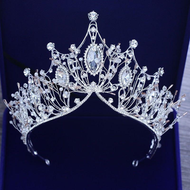 Baroque Vintage Silver or Gold Crystal Flowers Beads Tiaras - Frimunt Clothing Co.