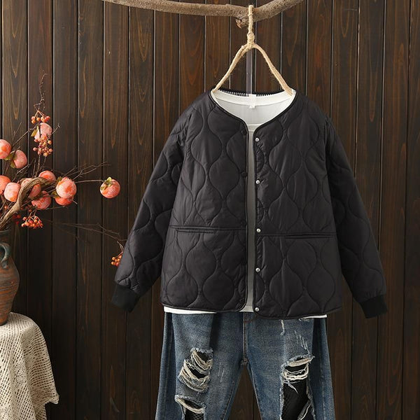 Women's Quilted Jacket Plus Sizes Spring Autumn Long Sleeve Lightweight Padded Khaki/Black - Frimunt Clothing Co.