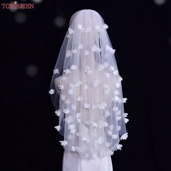 Bridal Veil With 3d Flowers Luxurious Wedding Veils Pure White Short