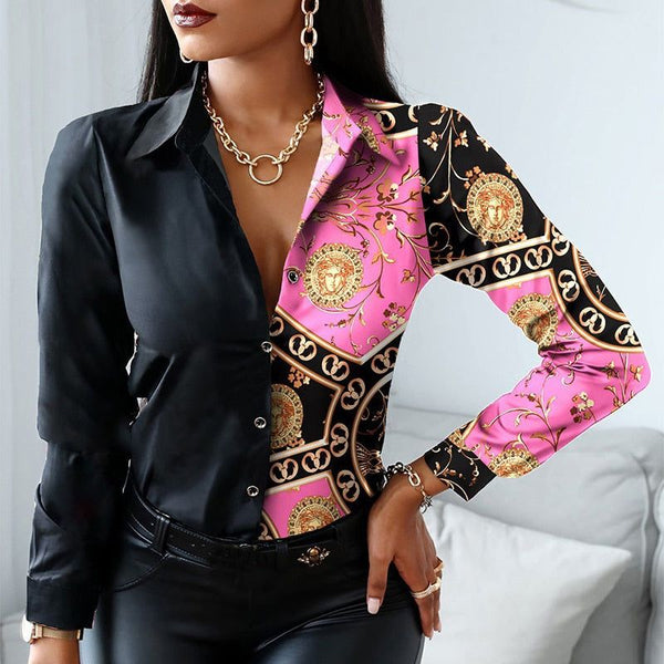 New Long Sleeve Retro Print Button Shirts For Women Multiple Styles And Colors