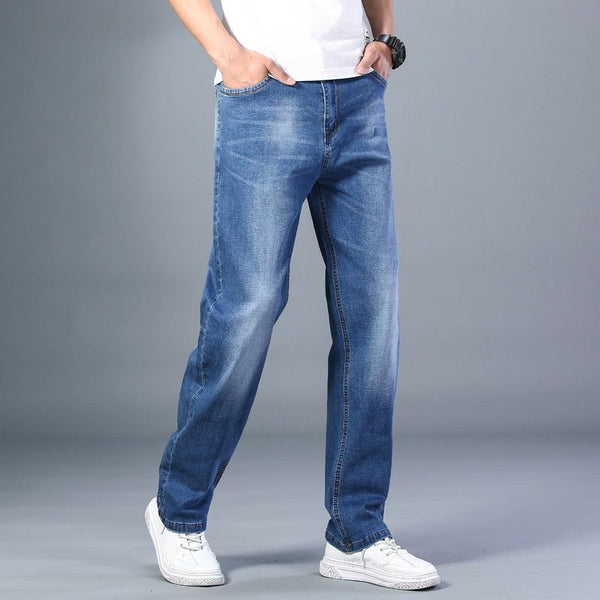 6 Colors Spring Summer Men's Straight-leg Loose Jeans Classic Advanced Stretch Baggy Style Denim Pants