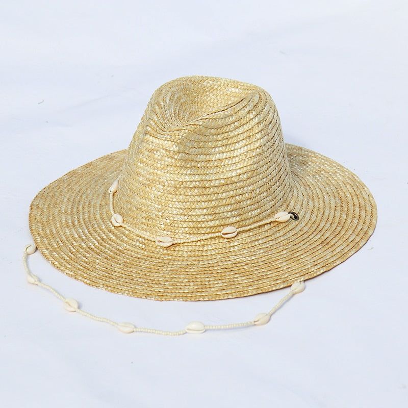 New Seashells Beaded Beach Hats With Chain Straw Woven Fedora Sun Hats Summer