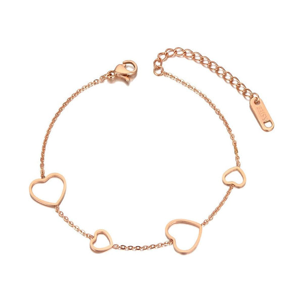 Titanium Stainless Steel 4 Hearts Women's Charm Bracelets Rose Gold Color Chain
