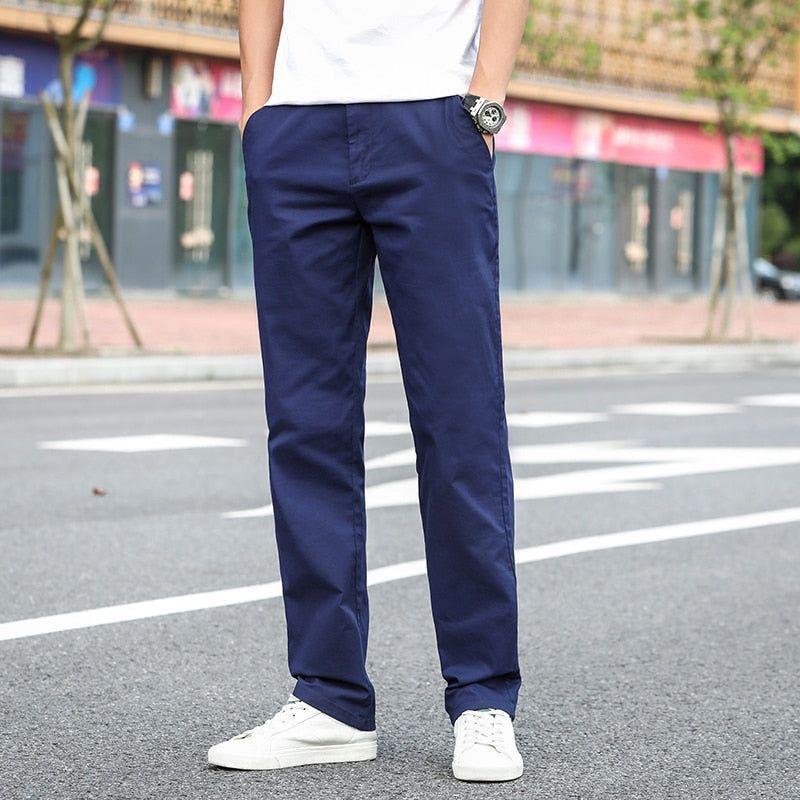 Summer New Men's Thin Cotton Khaki Casual Pants Business Solid Color Stretch Plus Size 40 42 - Frimunt Clothing Co.