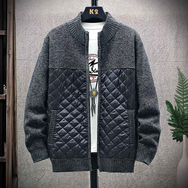 Men's Winter Thick Patchwork Warm Wool Knit Cardigan Jackets Quilt Lined Casual Male Clothing XY108 - Frimunt Clothing Co.