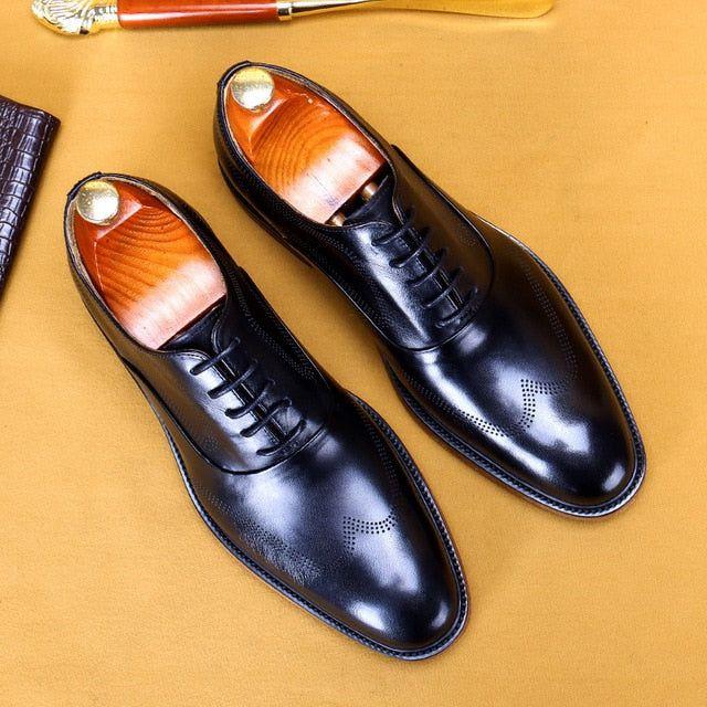 Men's Leather Shoes High Quality Italian Handmade Wingtip Dress Shoes Brogues Oxfords - Frimunt Clothing Co.