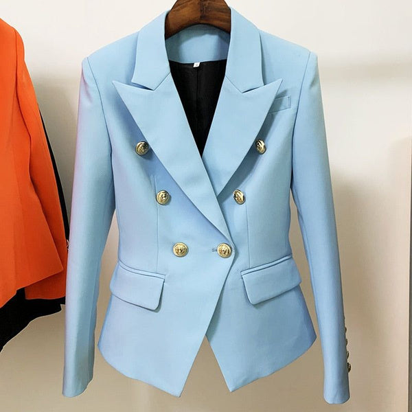 Baby Blue Women's Blazer Formal Double Breasted Buttons Blazer High Quality