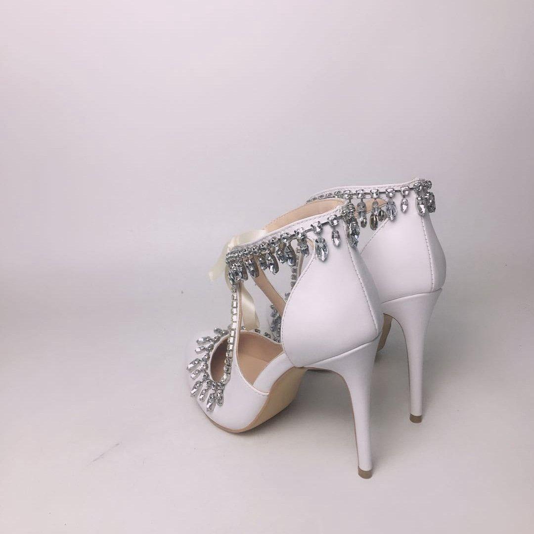 Fashion Bridal Crystal Pointed Toe Rhinestone Stiletto Shoes High Heels Lace-Up - Frimunt Clothing Co.
