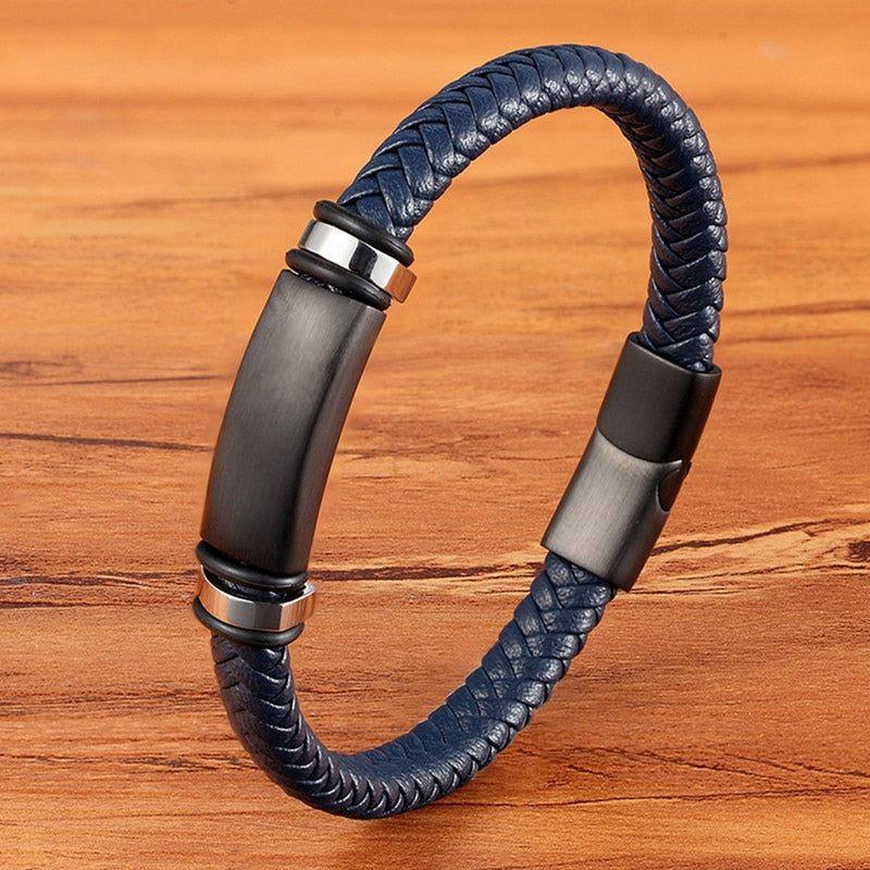 Stainless Steel Charm Magnetic Black Men Bracelet Leather Genuine Braided Punk Rock Bangles Jewelry Accessories - Frimunt Clothing Co.