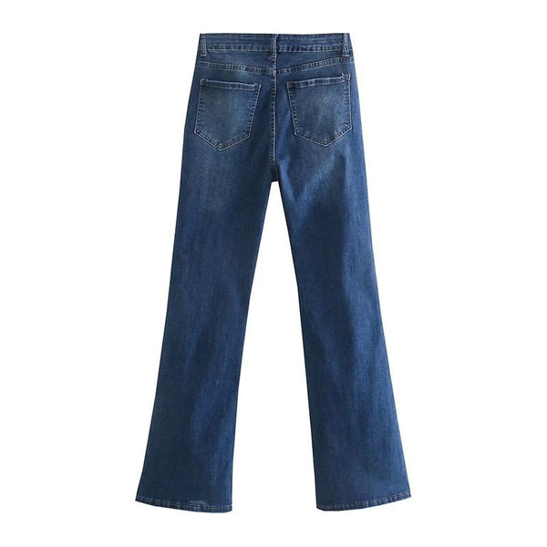 Women's Bell-Bottom Jeans Vintage High Waist Zipper Casual Chic Fashion