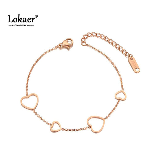 Titanium Stainless Steel 4 Hearts Women's Charm Bracelets Rose Gold Color Chain