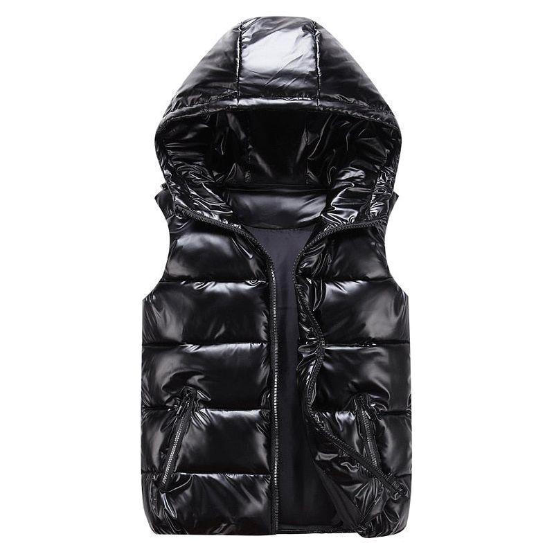 DIMUSI Men's Unisex Vest Winter Fashion Silver Metallic Colors Cotton-Padded Hooded Sleeveless Jackets Casual Thick - Frimunt Clothing Co.