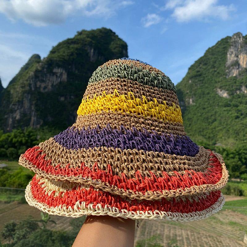 Woman Rainbow Striped Crochet Beach Boho Handmade Bucket Hat - Frimunt Clothing Co.