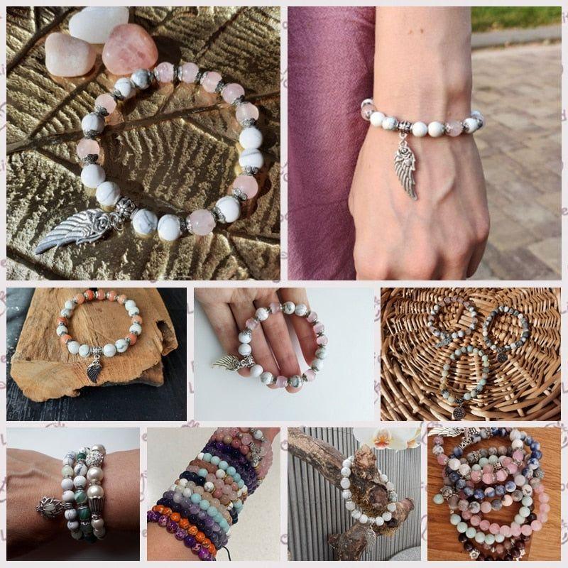 Handmade Silver Color Angel Wing charm Bracelet With Natural Stones Beads - Frimunt Clothing Co.