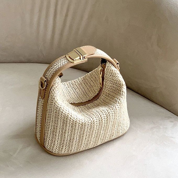 Women's Woven Straw Mini Hobo Bag With Shoulder Crossbody Strap Summer Beige - Frimunt Clothing Co.