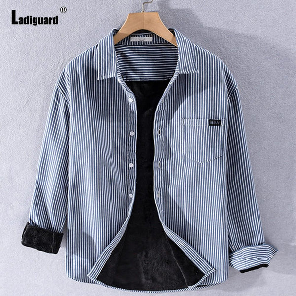 Men's Autumn Winter Fashion Thick Plush Lined Shirt Lapel or Stand-up Collar Styles - Frimunt Clothing Co.