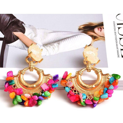 Bohemian Natural Stone Colorful Dangle Metal Drop Earrings Women's Statement Jewelry - Frimunt Clothing Co.