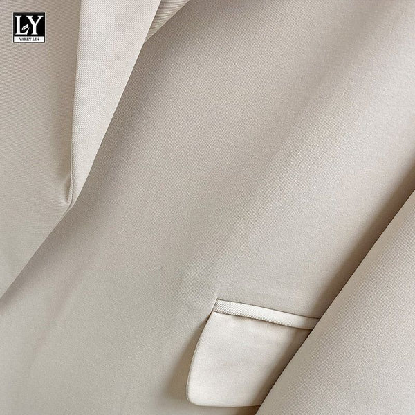 Women's New Spring Turn-down Collar Sash Tie Up Blazer Elegant Beige Black Long Sleeve Blazer with Belt - Frimunt Clothing Co.