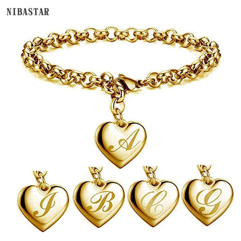 Initial Charm Gold-Color Bracelets Stainless Steel Heart 26 Letters Alphabet Bracelet for Women Girls Gifts - Frimunt Clothing Co.