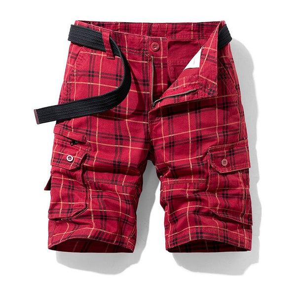 Hot Selling Men's Summer Casual Fashion Plaid High Quality Cotton Straight Slim Fit Knee Length Short Pants